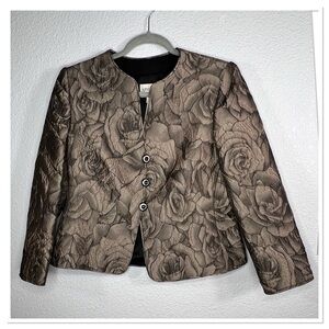 Armani Collezioni Bronze Brown Roses Silk Blend Party Classic Jacket Sz 10